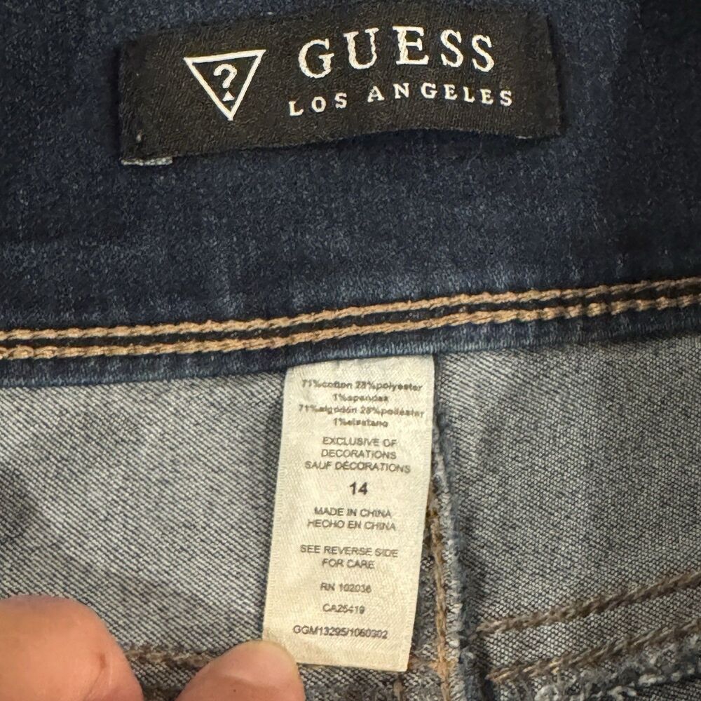 Guess High Rise Skinny Jeans Women Size 14 Triple Button Rhinestone Logo Glam - Picture 7 of 9